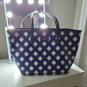 Kate Spade Blue and White Checkered Tote
